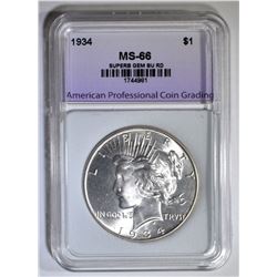 1934 PEACE DOLLAR, APCG SUPERB GEM BU