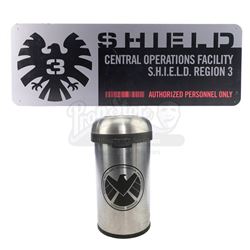 Lot #4 - Marvel's Agents of S.H.I.E.L.D. - S.H.I.E.L.D. Hub Sign and Trash Can