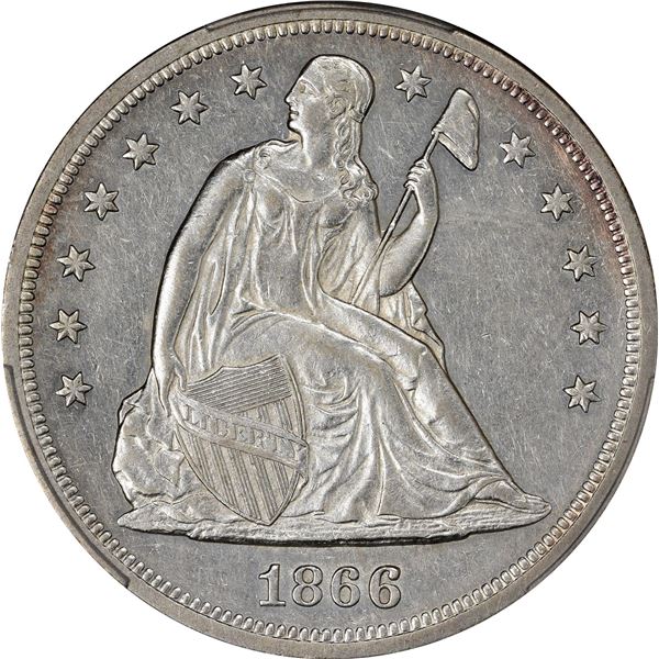 1866 Motto $1. AU-50 PCGS.