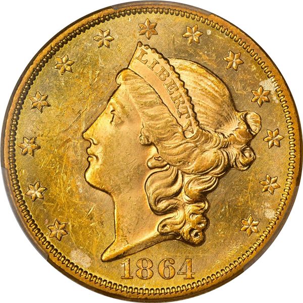 1864 $20. MS-62 PCGS