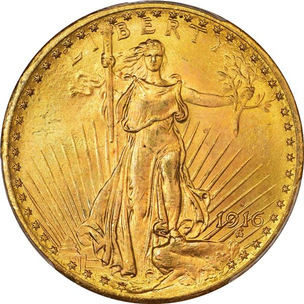 1916-S $20. MS-66 PCGS.