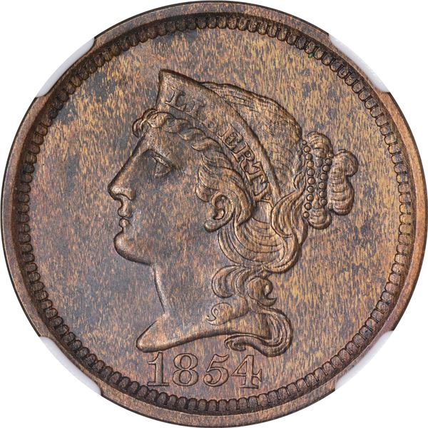 1854 Pattern 1¢. Judd-161, Pollock-187. Rarity-4. Bronze. Plain Edge. Proof-60 BN NGC.