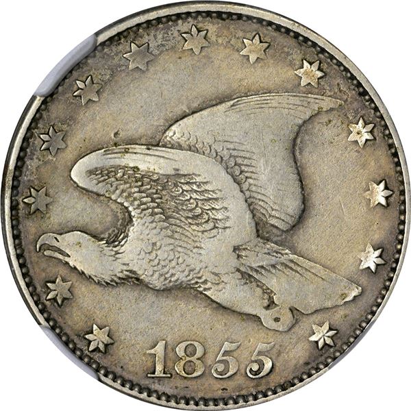 1855 Pattern 1¢. Judd-171A, Pollock-196. Rarity-8. German Silver. Plain Edge. Proof-40 NGC