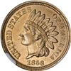 Image 1 : 1858 Pattern 1¢. Judd-208, Pollock-259. Centered Date, 5 Leaves. Rarity-8. Copper-Nickel. Plain Edge