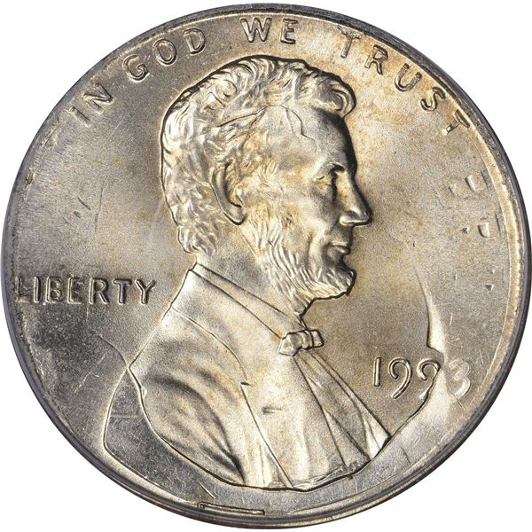 1993 1¢. Mint Error. Double Denomination. Lincoln Cent on Struck Roosevelt Dime. MS-66 PCGS.