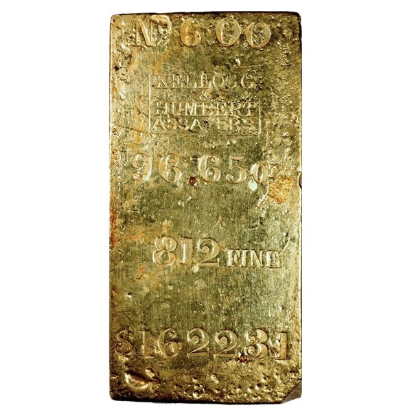 California. San Francisco. Kellogg & Humbert. Undated Gold Ingot (circa 1857). CAGB #471. Serial No.