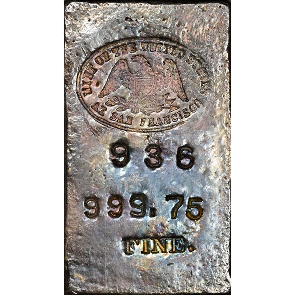 Undated (1940s)  San Francisco Mint Silver Ingot. #936. Type-1 Hallmark, 16.15 Ounces. .999.75 Fine