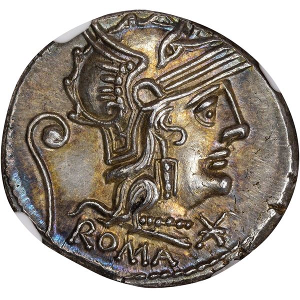 Rome. Republic. C. Servius Vatia. Circa 127 BC Silver Denarius. Choice Mint State* NGC.