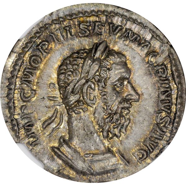 Rome. Empire. Macrinus. AD 217-218 Silver Denarius. Long Beard Type. Choice AU NGC.