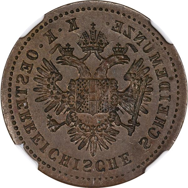 Austria. 1851 1 Kreuzer. Franz Josef I. KM-2185. Reverse Mirror Brockage. MS-63 BN NGC.