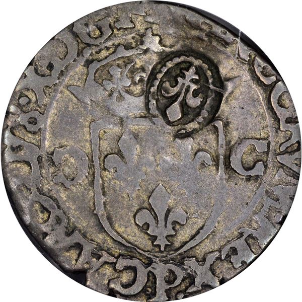 French Colonies. 1640 Counterstamped Billon Douzain of 159(3)-P. Dijon Mint. EF-40 NGC.