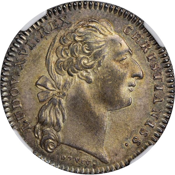 France. 1777 Silver Jeton. Louis XVI. Betts-588. France Aids America. AU-55 NGC.