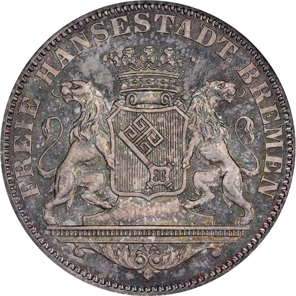 German States. Bremen. 1864 36 Grote or Half Thaler. KM-243. MS-66 NGC.