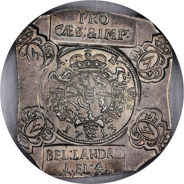 German States. Landau. 1713 Florin or 4 Kreuzer. KM-12. Klippe. Uniface. MS-64 NGC.