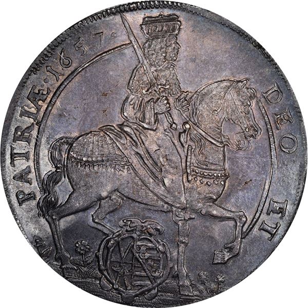 German States. Saxony. Johan Georg II. 1657 Thaler. Davenport-7630. MS-65 NGC.