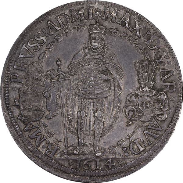 German States. Teutonic Order. 1614 Triple Thaler. Dav-5854. AU-58 NGC.
