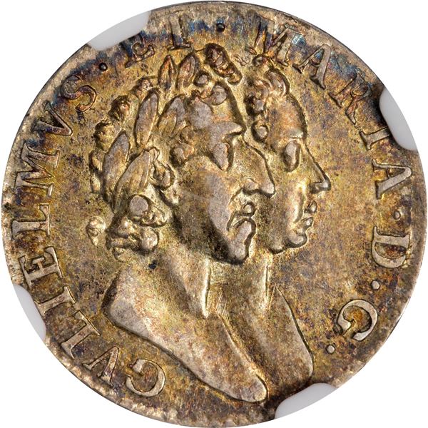 Great Britain. England. William & Mary. 1689 Threepence. ESC-1986. AU-55 NGC.