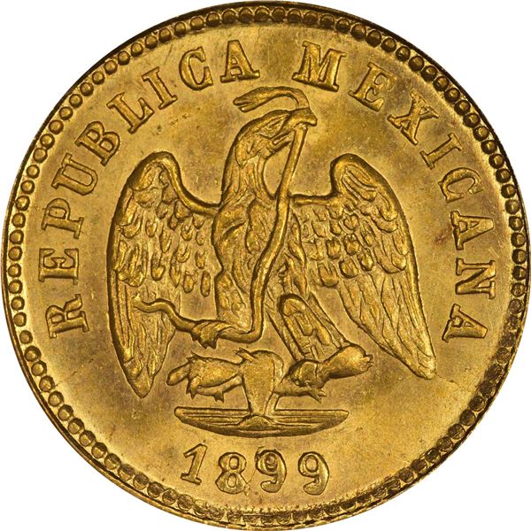 Mexico. Republic. 1899-CN Q Gold 1 Peso. Culiacan Mint. KM-410.2. MS-63 NGC.