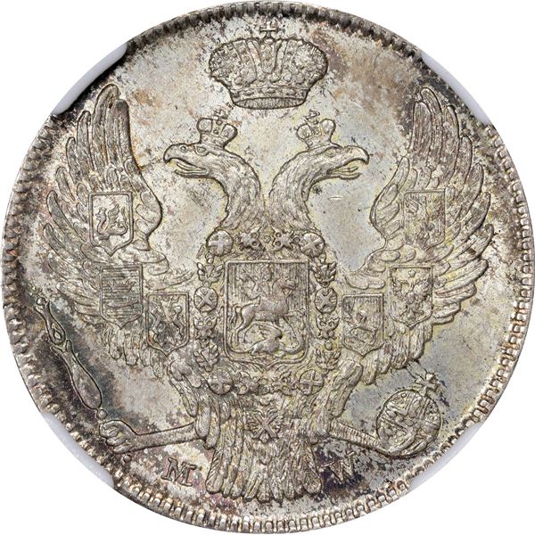 Poland. 1838-MW 2 Zloty or 30 Kopeks. C-132. MS-64 NGC.