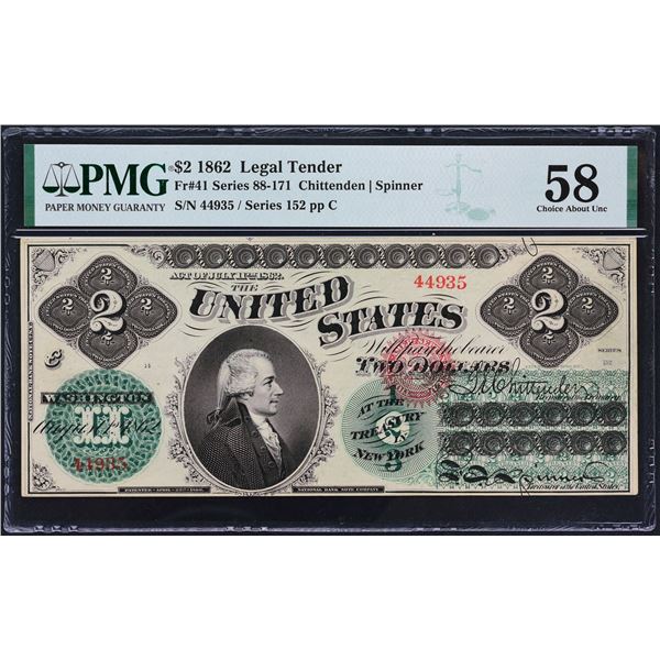 Fr. 41  $2  1862  Legal Tender  PMG Choice About Unc  58