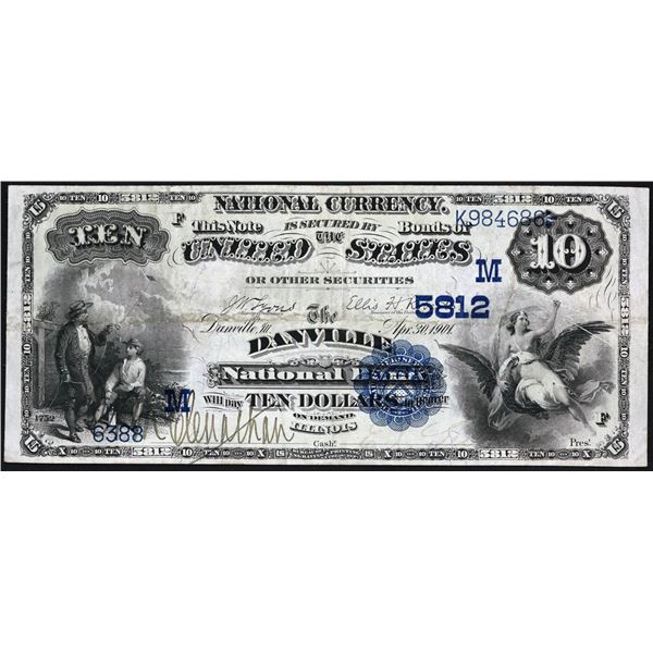 Danville, Illinois  -  $10  1882  Date Back  Fr. 545  The Danville National Bank  Ch. # 5812  Very F