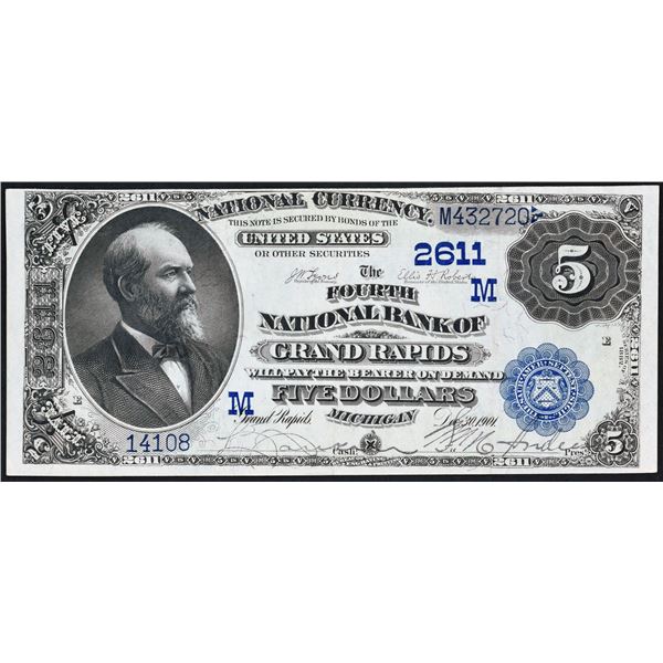 Grand Rapids, Michigan  -  $5  1882  Date Back  Fr. 574  The Fourth National Bank of Grand Rapids  C