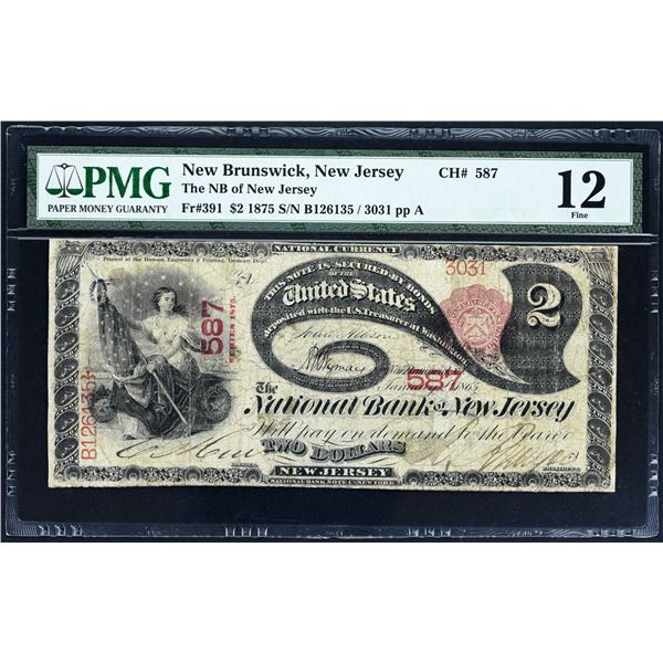 New Brunswick, New Jersey  -  $2  1875  Fr. 391  The National Bank of New Jersey  Ch. # 587  PMG Fin