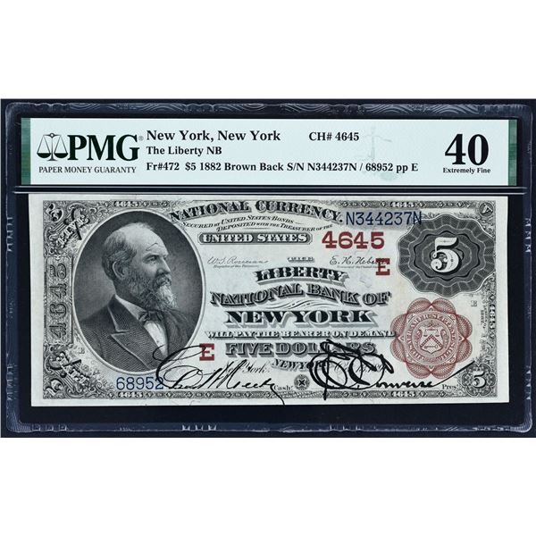 New York, New York - $5 1882 Brown Back Fr. 472 The Liberty National