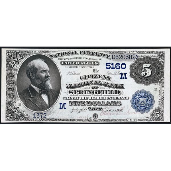 Springfield, Ohio  -  $5  1882  Date Back  Fr. 537  The Citizens National Bank of Springfield  Ch. #
