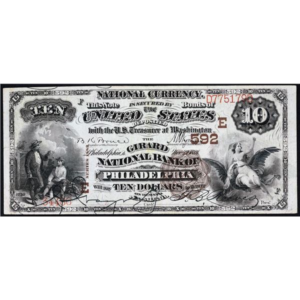 Philadelphia, Pennsylvania  -  $10  1882 Brown Back  Fr. 480  The Girard National Bank of Philadelph