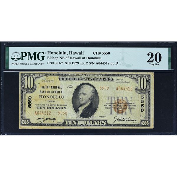 Honolulu, Hawaii  -  $20  1929 Type 2  Fr. 1801-1  Bishop First National Bank of Honolulu  Ch. # 555