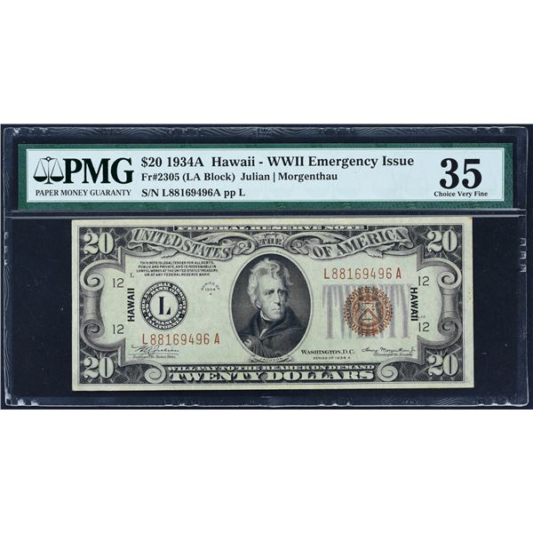 Fr. 2305  $20  1934A  Hawaii Federal Reserve Note  PMG Choice Very Fine 35