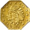 Image 1 : Alaska Gold, 1/4 Pinch Octagonal, Indian Head l., dated 1902. GB 151. Very Choice Brilliant Uncircul