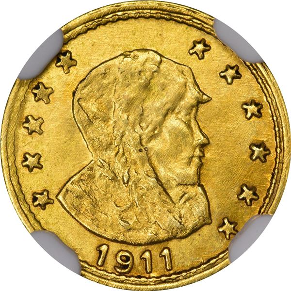 Alaska Gold,  ONE  Round, Parka Head r., 11 stars, dated 1911. HK-851, GB 173. Frosty Very Choice Br