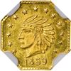Image 1 : California Gold token 1/2 Octagonal, dated 1859, Indian Head l.; bear. Exquisite detail! Extra Gem B