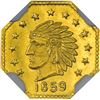Image 2 : California Gold token 1/2 Octagonal, dated 1859, Indian Head l.; bear. Exquisite detail! Extra Gem B