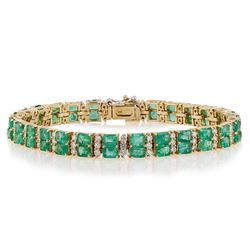 12.25 ctw Emerald and 2.20 ctw Diamond 14K Yellow Gold Bracelet