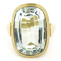 Antique 14kt Yellow Gold 8.57 ctw GIA Certified Oval Aquamarine Solitaire Ring