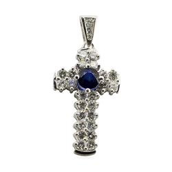 4.22 ctw Round Brilliant Blue Sapphire And Diamond Pendant - 18KT White Gold