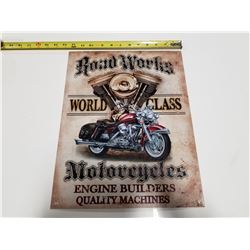 Road Works Motorcycles Tin Sign