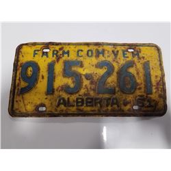 1961 Farm Vehcile Alberta License Plate