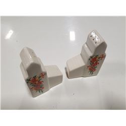 Pair of Vintage Ceramic Floral Design Grain Elevator Salt & Pepper Shakers