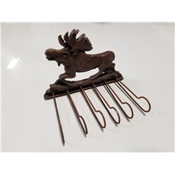 Unique Vintage Wood Carved Moose Key Rack