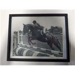 Vintage Black & White Framed Horse Jumping Photo