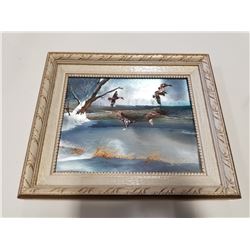 Vintage Framed Winter Ducks in Flight Art