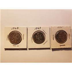 1968, 1969, 1970 Canada 50 Cent Coins