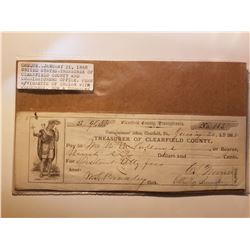 1868 Cheque from Clearfield County Pennsylvania