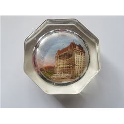 Antique Glass Paperweight Souvenier of the Fort Garry Hotel in Winnipeg Manitoba