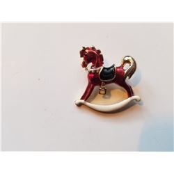 Vintage Red Toy Rocking Horse Brooch