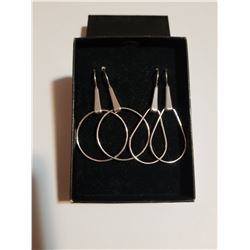 Lot of 2 Sets of Hoop Tear Drop Silver Colored Earrings